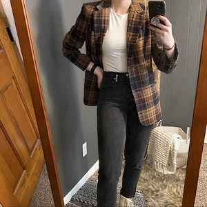 Vintage plaid wool blazer jacket